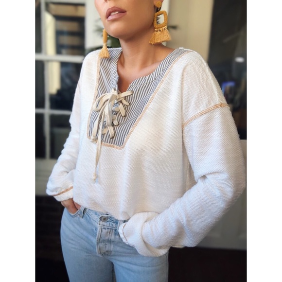 EVIN Stripe Contrast Textured Knit Top - White - Picture 8 of 8